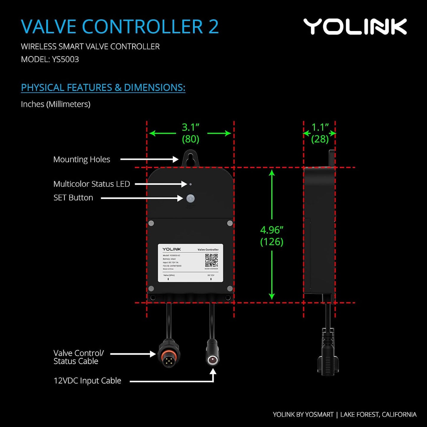 YoLink Wireless Smart Valve Control Kit, NSF Certified 3/4" Stainless Steel Motorized Valve, Wireless Controller 2, LoRa Long Range, D2D Offline with Leak Sensors, 2 Years Battery Backup