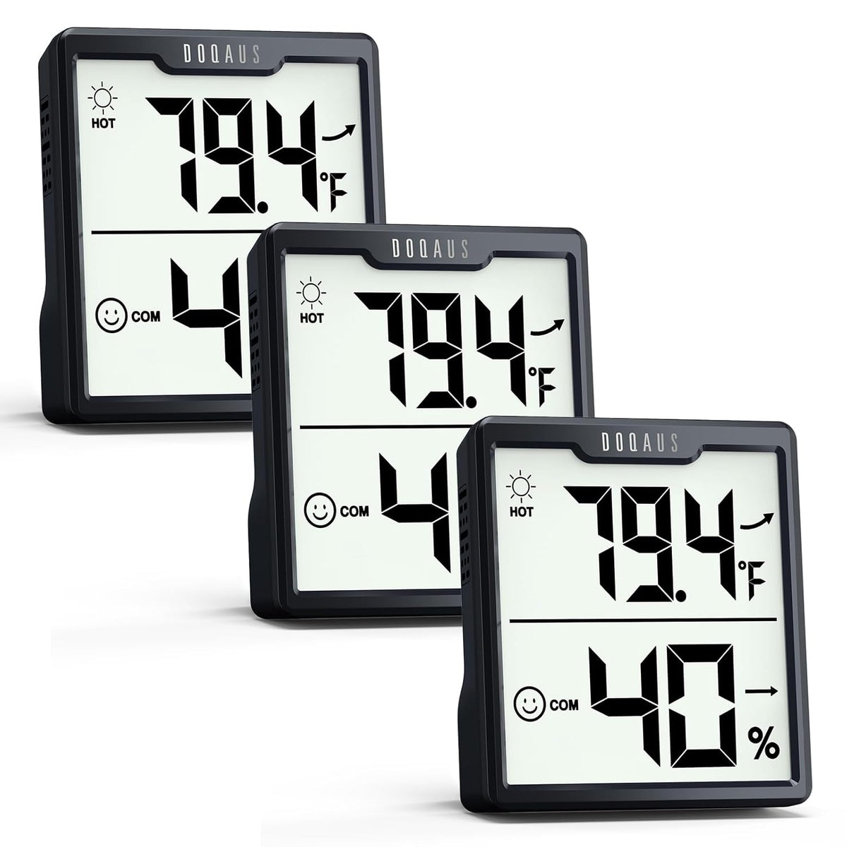 DOQAUS 3 Pieces Digital Hygrometer Indoor Thermometer Humidity Meter, Black
