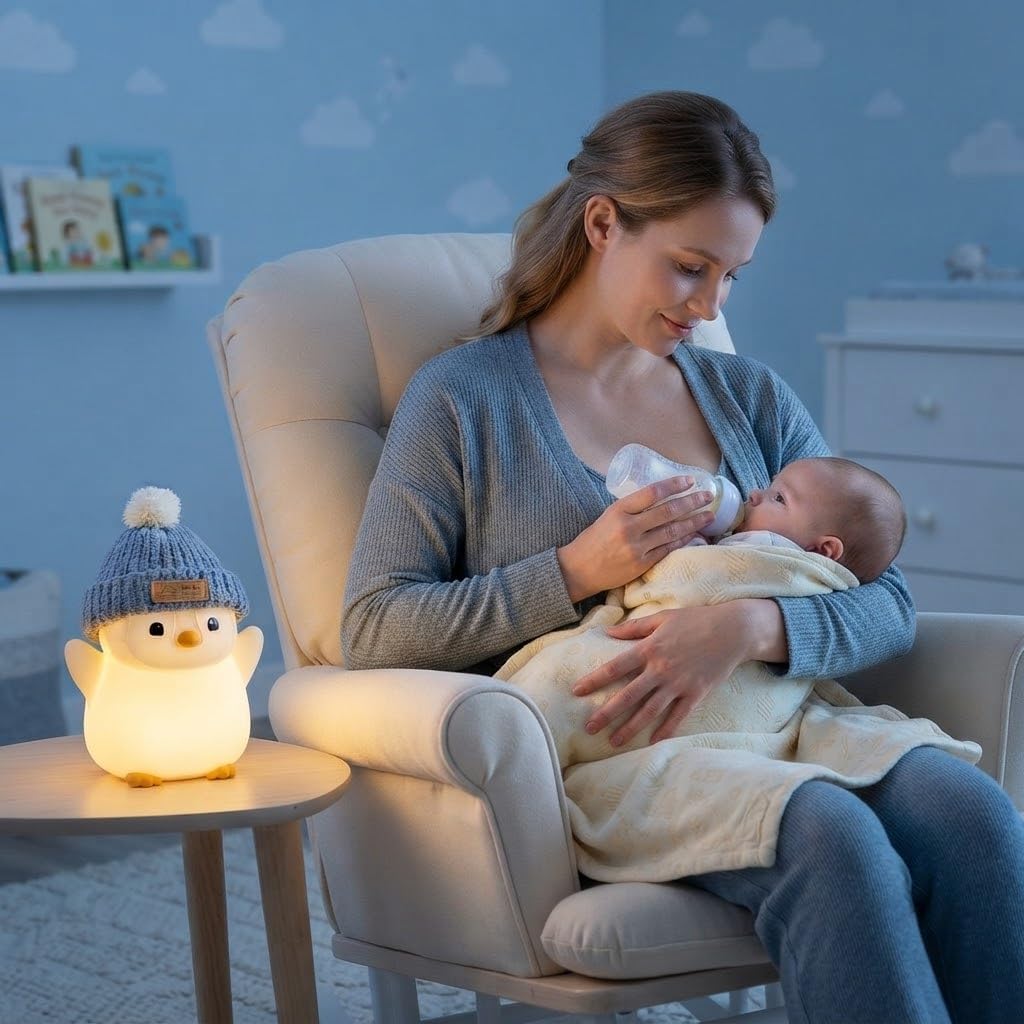 Penguin Night Light for Kids, Squishy Silicone Nursery Lamp | Touch Control, 24-Hour Battery, 20-Min Timer, 3000K Warm LED, BPA-Free Silicone, Baby Nursery Decor, Gift for Kids