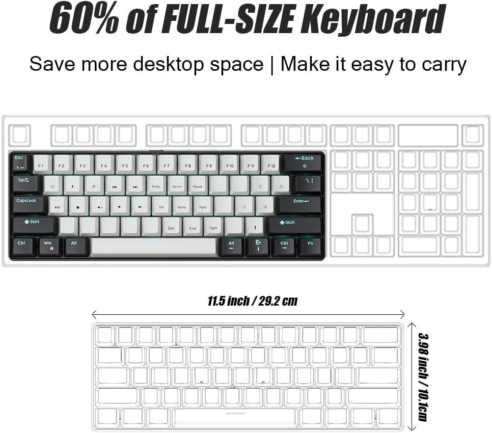 abucow 60% Mechanical Gaming Keyboard Brown Switch Wired Compact Keyboard Anti-Ghosting No-Conflict 61 Swappable keycaps Ergonomic Design for Windows/Mac (Black-White)