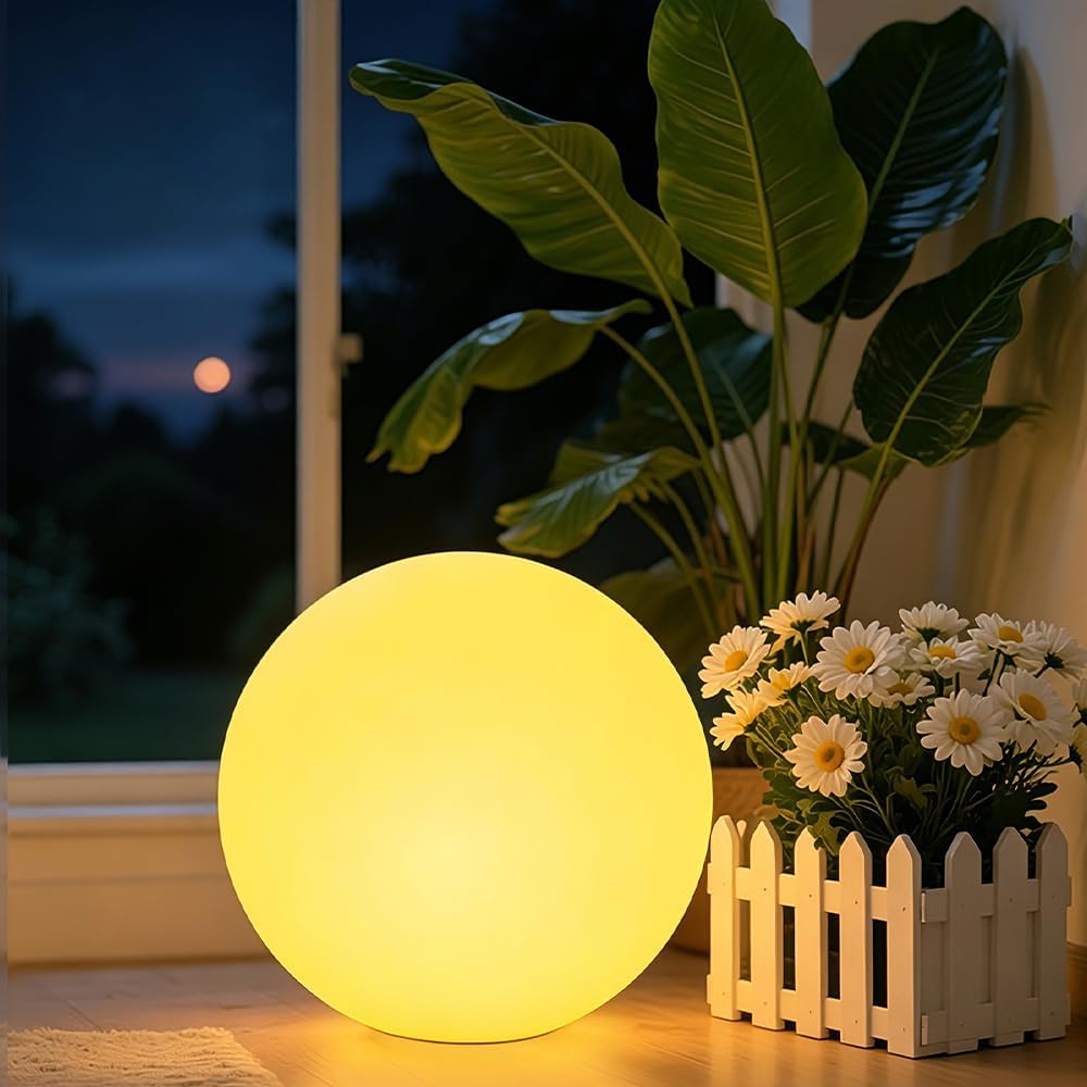 Globe Floor Lamp, 14-inch Color Charging Large LED Globe Orb Light Outdoor