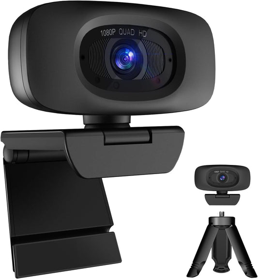 Webcam for PC - PC Camera Webcam 1080P, Desktop Computer Web cam with Privacy Shutter and Tripod Autofocus, Dual Noise-Cancelling Mics,Auto Light Correction, USB Plug&Play