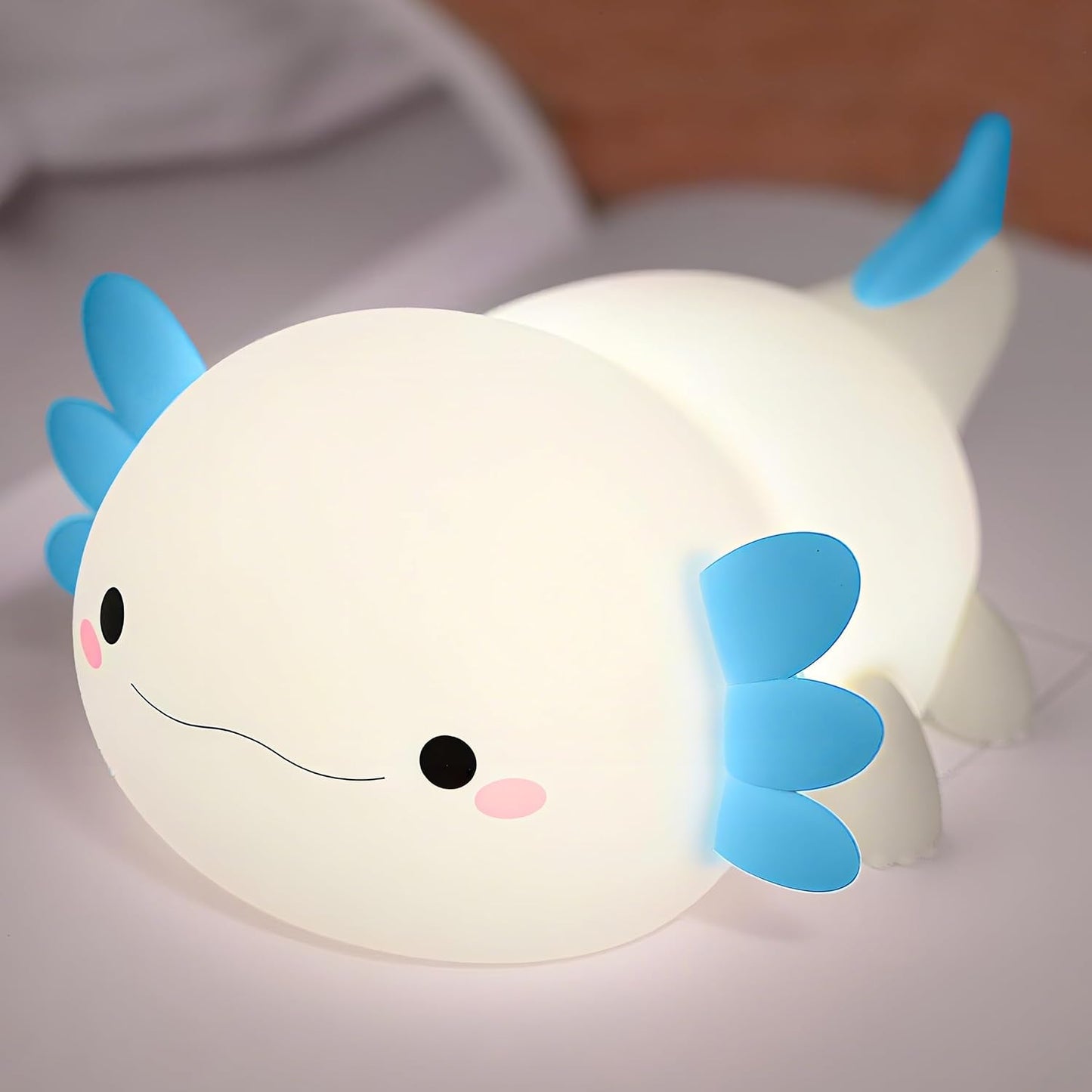 Blue Axolotl Night Light for Kids, Squishy Silicone Nursery Lamp | Touch Control, 24-Hour Battery, 20-Min Timer, 3000K Warm LED, BPA-Free Silicone, Baby Nursery Decor, Gift for Kids