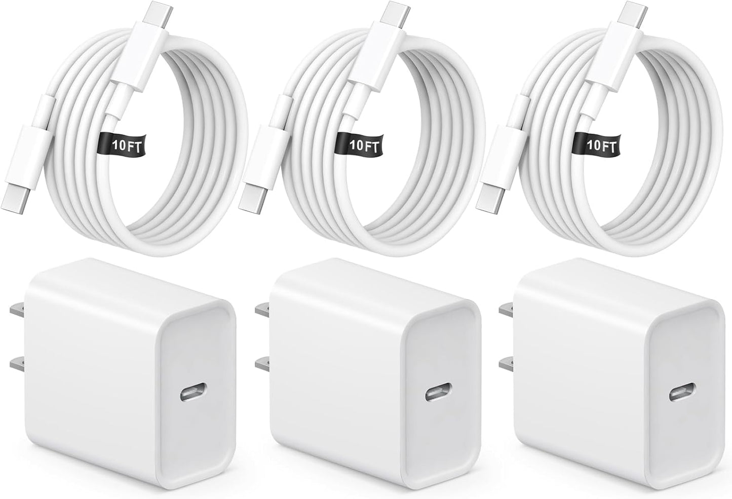 iPhone 17 16 15 Fast Charging 10FT Long USB C Charger Type C Charger 3 Pack Fast Charger USB C for iPhone 17/17 Plus/17 Pro/17 Pro Max/16/16 Plus/16 Pro Max/15/15 Pro Max,Samsung