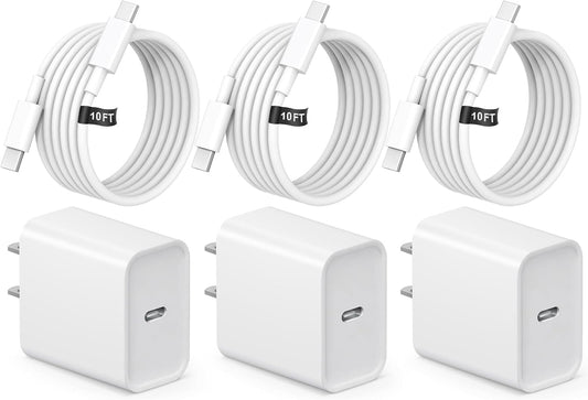 iPhone 17 16 15 Fast Charging 10FT Long USB C Charger Type C Charger 3 Pack Fast Charger USB C for iPhone 17/17 Plus/17 Pro/17 Pro Max/16/16 Plus/16 Pro Max/15/15 Pro Max,Samsung