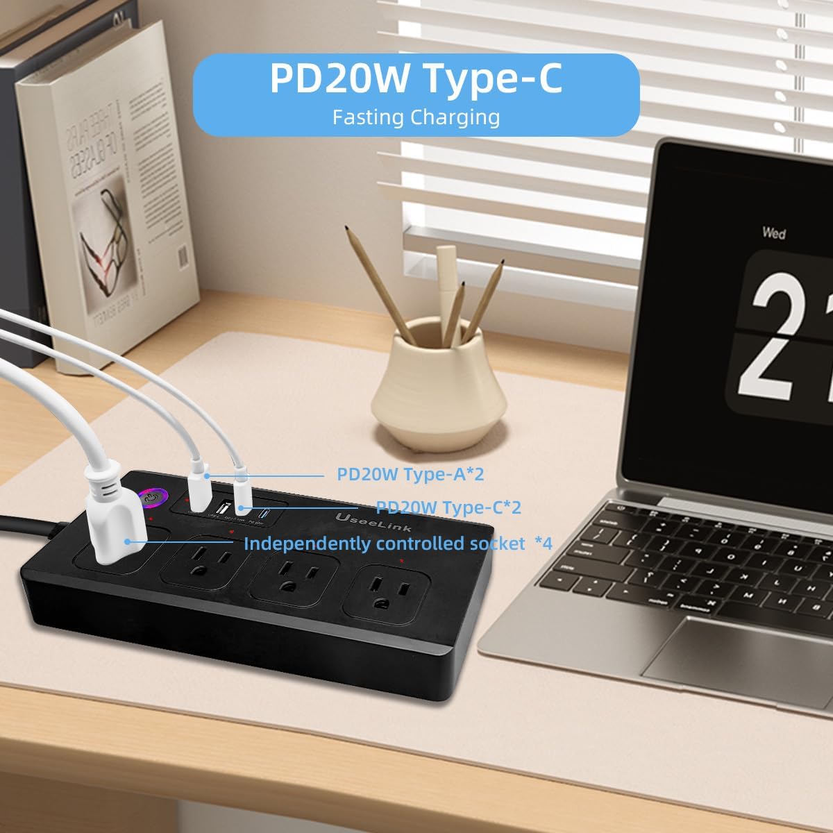 XENON Smart Plug Power Strip，Surge Protector with 4 Individually Controlled Smart Outlets, Voice Control,4 USBs (incl. 20W USB-C), Compatible with Alexa and Google Home,5Ft Extension Cord