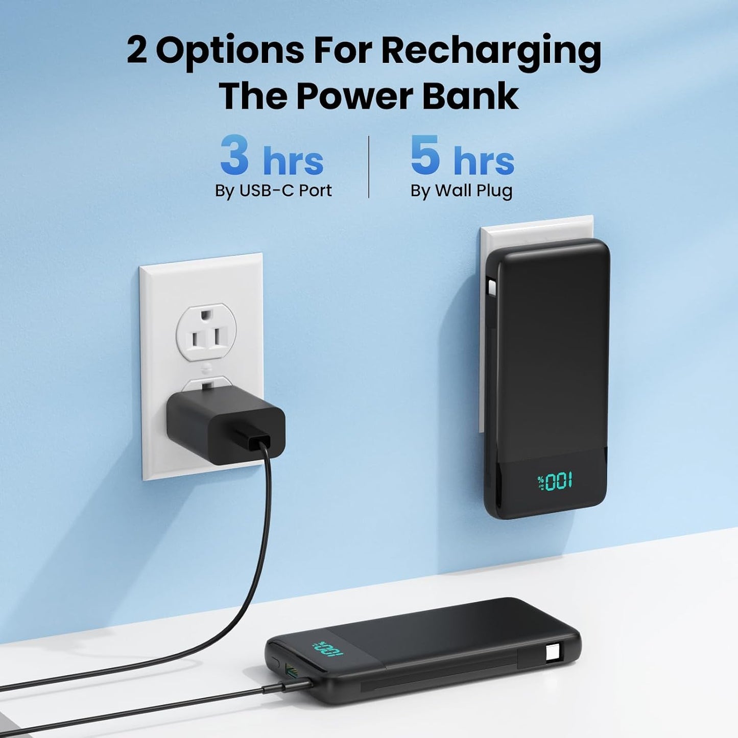 Portable Charger Power Bank for iPhone with Built-in Cables and AC Wall Plug, 13800mAh Ultra Slim Travel Essentials,USB C Fast Charging External Battery Pack for iPhone 17/16/15/13,Galaxy,Android etc