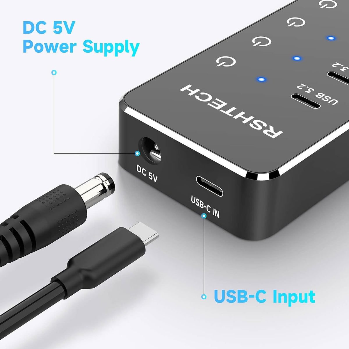 RSHTECH 7-Port Powered USB-C/USB 3.2 Data Hub Splitter, RSH-ST07C-4