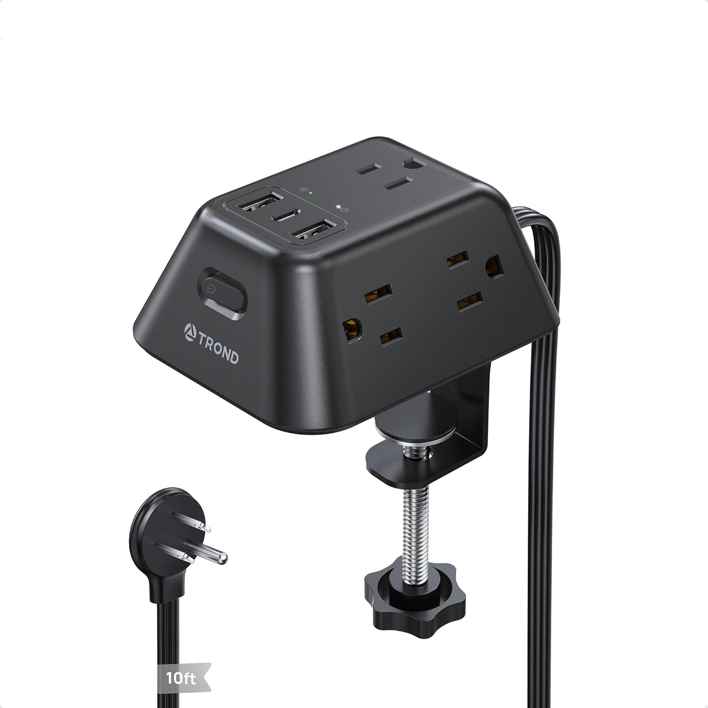 TROND Desk Clamp Power Strip with 5 AC Outlets and 3 USB Ports, Black | Desk Mount Charging Station, Fit 1.97in Tabletop Edge Thick, 1440J, 6FT Extension Cord, for Home Office Gaming Accessories