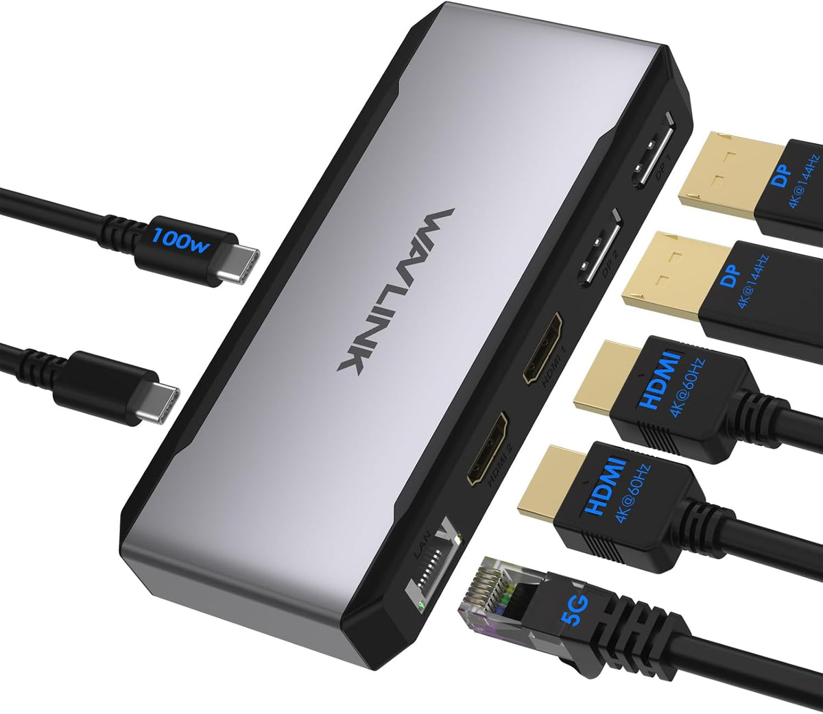 USB C Docking Station Dual HDMI, WAVLINK 4 Monitor Docking Station with Dual DP, Dual HDMI, 100W PD in, 5G Ethernet Port for Dell/HP/Lenovo etc, Windows Systerm Computer Only - Host USB3.2 Required