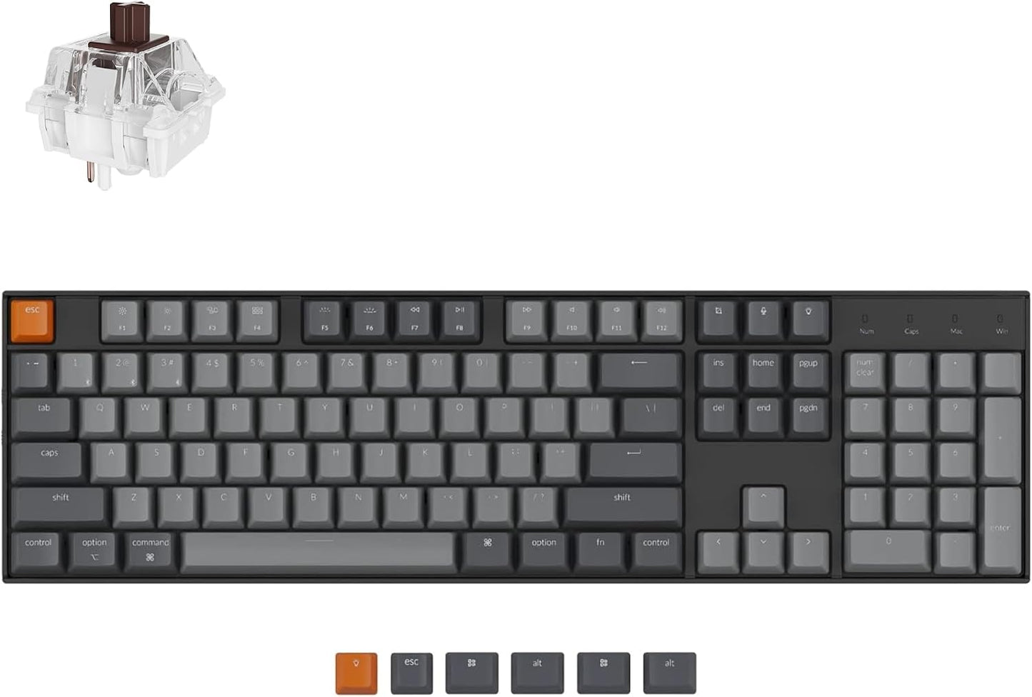 Keychron K10 Full Size 104 Keys Bluetooth Wireless Mechanical Gaming Keyboard for Mac Windows with Keychron Super Brown Switch, Multitasking/White LED Backlight/USB C Wired Computer Keyboard