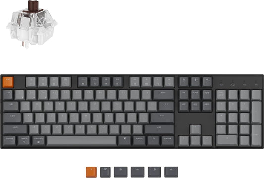 Keychron K10 Full Size 104 Keys Bluetooth Wireless Mechanical Gaming Keyboard for Mac Windows with Keychron Super Brown Switch, Multitasking/White LED Backlight/USB C Wired Computer Keyboard