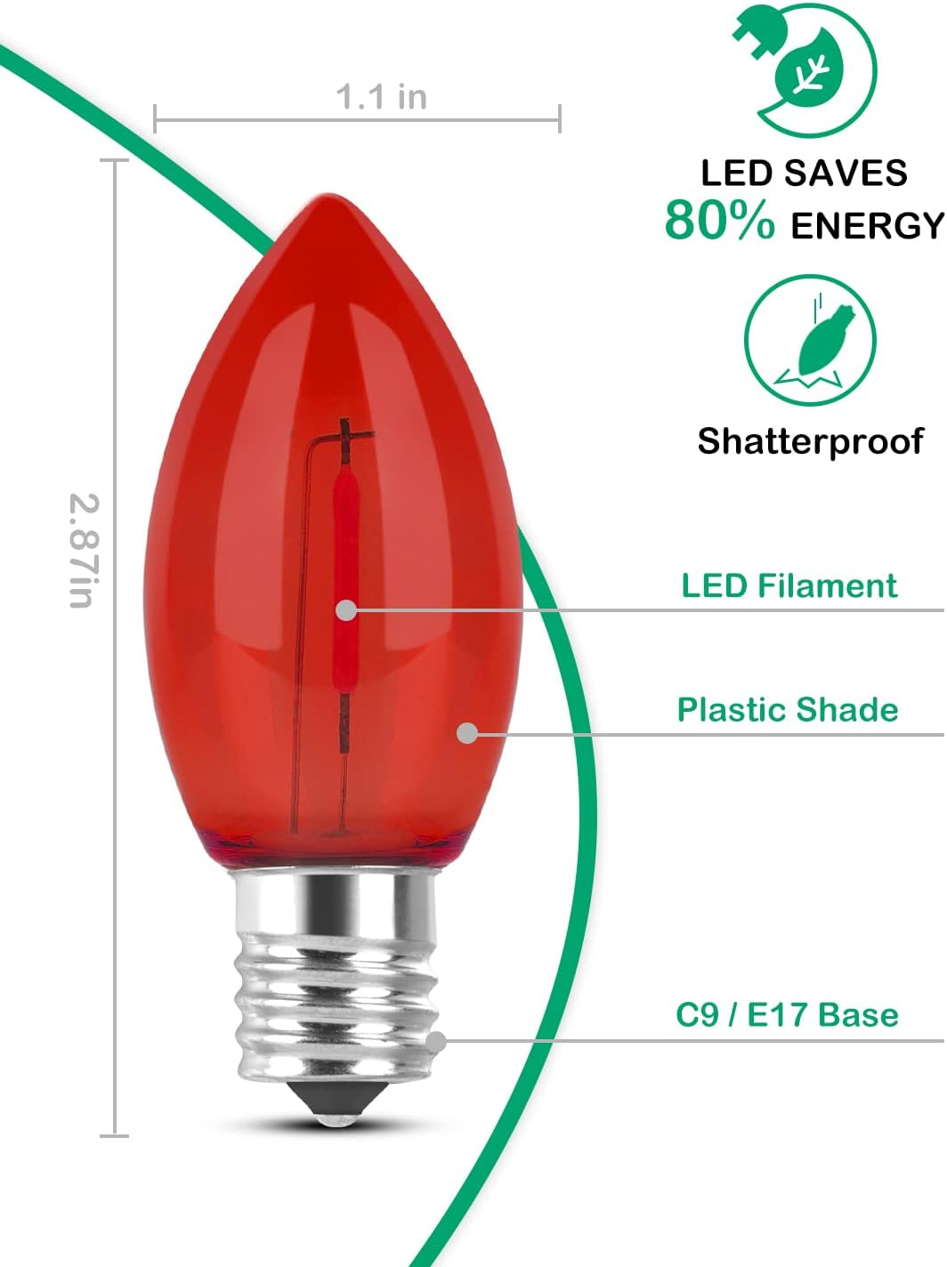 C9 LED Christmas Replacement Bulbs E17 Base Multicolor 25 Pack