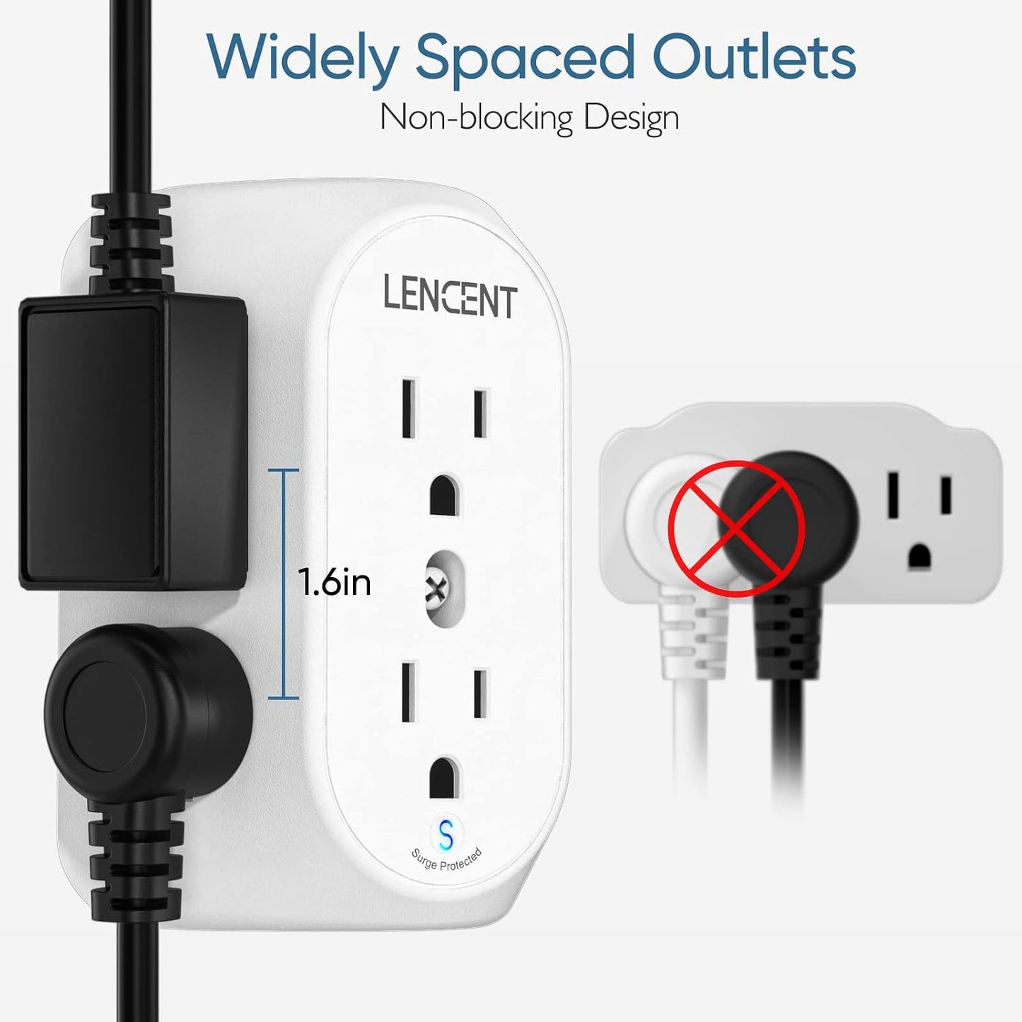 LENCENT 2 to 3 Prong Outlet Adapter, 3 to 2 Prong Grounding Adapter | Surge Protector, Multi Outlet Wall Plug with 6 Outlets, Power Socket Extender for Non Grounded Kitchen Office Older House