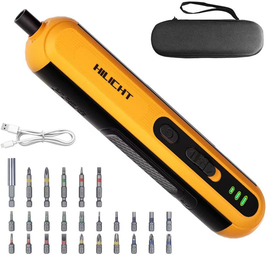 4V Cordless Electric Screwdriver Set, 26 S2 Bits, USB-C, LED | Dual activation, 3 torque settings, 260 RPM and 1500mAh battery for furniture assembly, electronics and everyday repairs