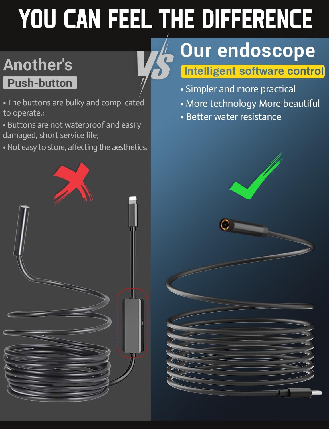 Endoscope Camera with Light,1920P HD Endoscope with 5.9ft Semi-Rigid,Endoscope Camera with 8 Adjustable LED Lights,7.9mm IP67 Waterproof