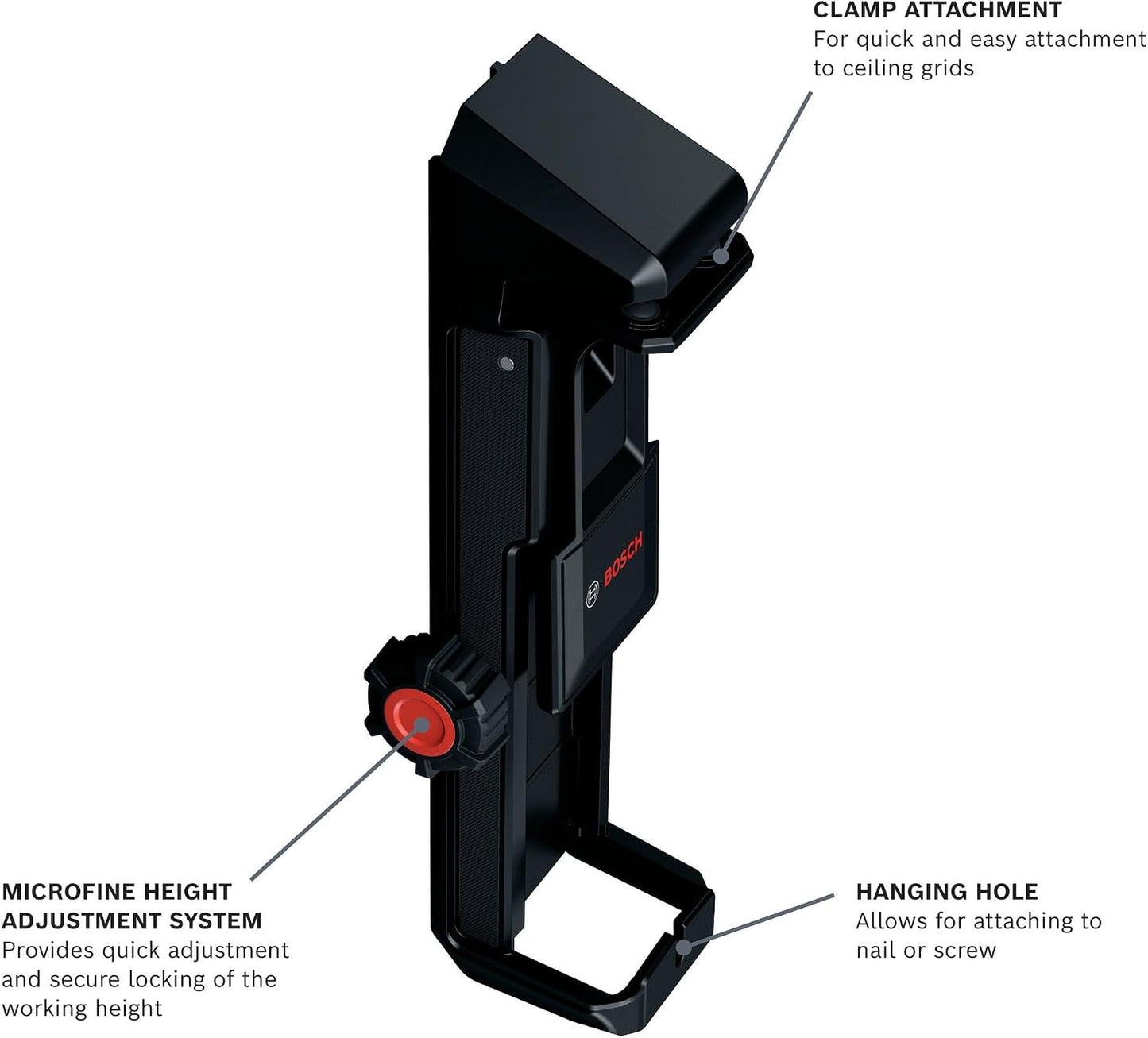 BOSCH DK20 Fine Adjustment Drop Ceiling Bracket - Secure and Versatile Mounting for Laser Measures with Microfine Height Adjustment