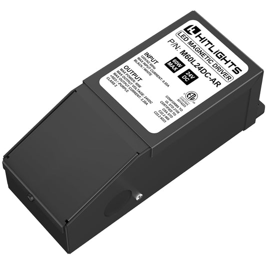 HitLights Dimmable LED Driver Transformer 24V 60W, Magnetic Power Supply 120VAC to 24VDC, Compatible with Lutron and Leviton Dimmers, for LED Strip Lights, Kitchen, Cabinet, Class 2, ETL Listed