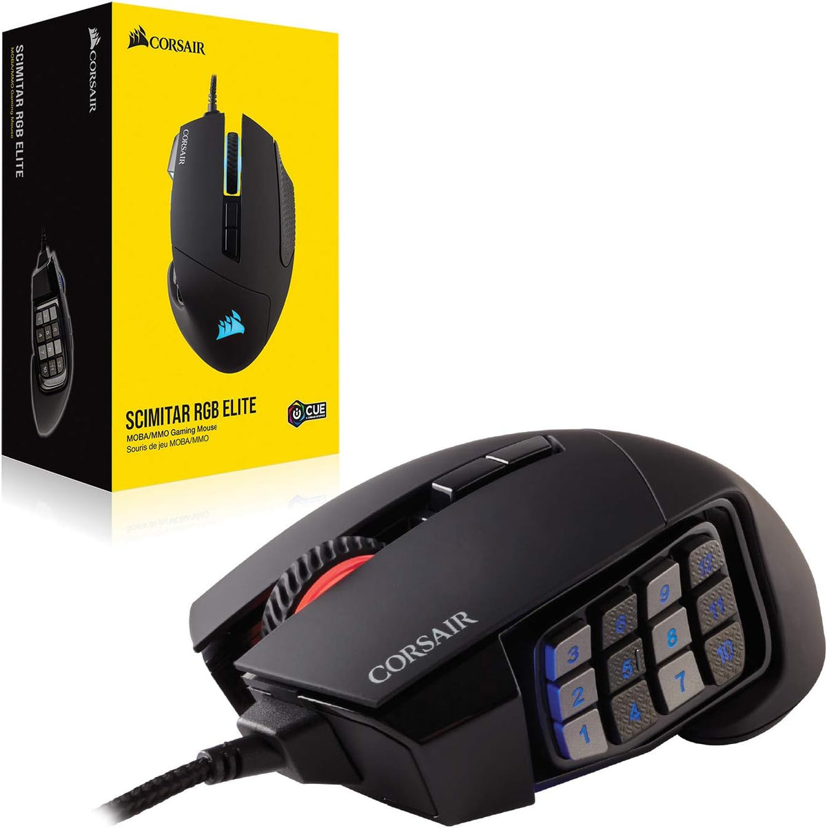 Corsair Scimitar RGB Elite Wired MOBA/MMO Gaming Mouse – 18,000 DPI – 17 Programmable Buttons – iCUE Compatible – PC, Mac, PS5, PS4, Xbox – Black