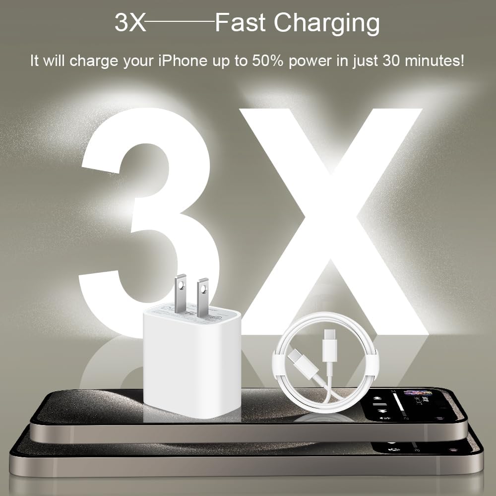 iPhone 17 16 15 Charger Fast Charging 2+2Pack USB C Charger with 6FT Cable | PD 20W Fast Charging for iPhone 17/17 Air/17 Pro/17 Pro Max/ iPhone 16/15 Series, iPad Pro/AirPods