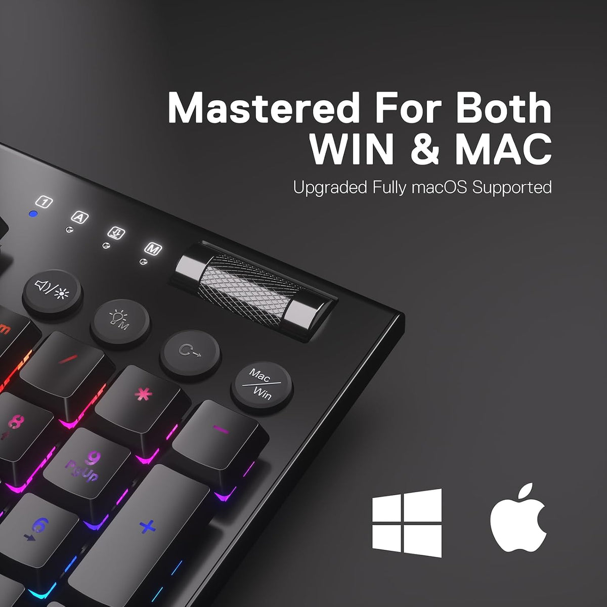 Redragon K618 PRO Wireless Ultra-Thin Gaming Keyboard, Macro &amp; Media Scroll | 0-Delay Tri-Mode, 5 On-Board Keybinding G Buttons for MMO MOBA Games, Dedicated Media Control, Easy-Switch Win/Mac Compatible