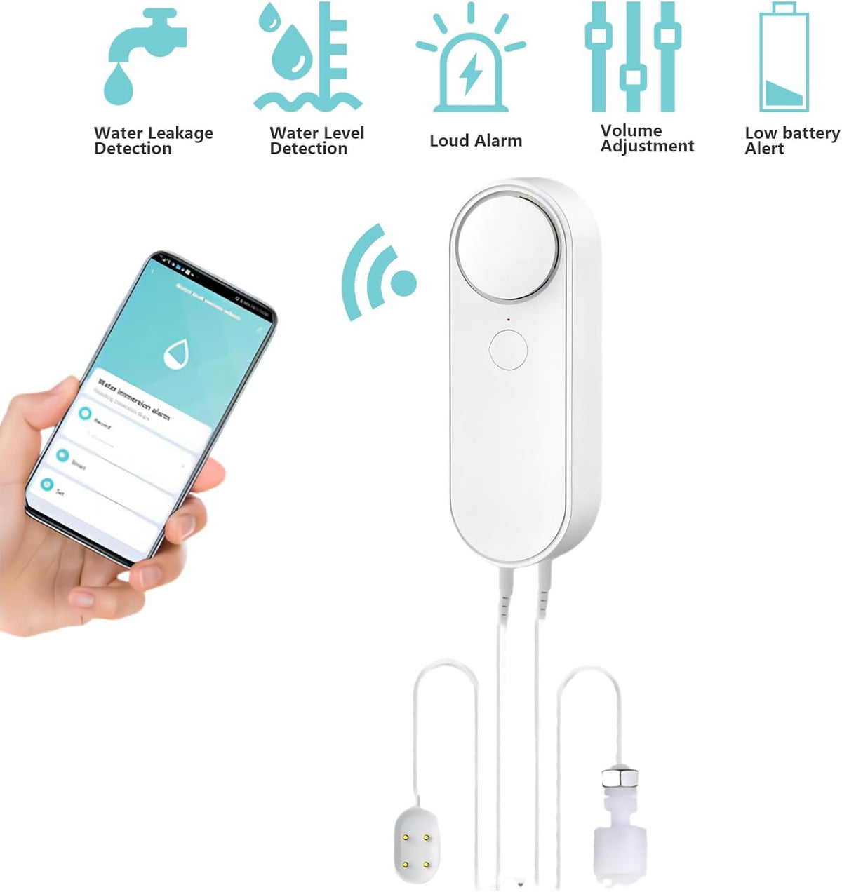Mengshen WiFi Water Leak & Water Level Detector | 2-In-1 Tuya Smart Sensor, Loud Volume APP Alert Monitoring, 6.5 Feet Detection Line, For Swimming Pool Fish Tank Aquarium