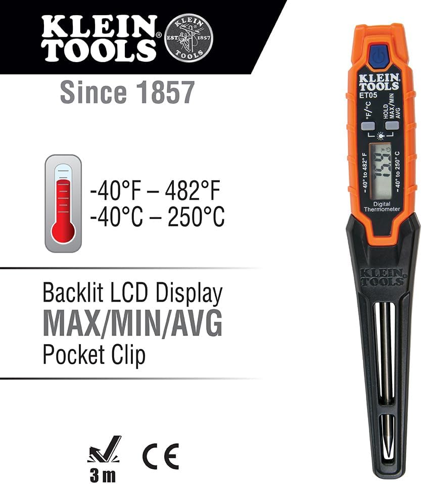 Klein Tools 80049 HVAC Tool Kit with 3-in-1 Pocket Screwdriver, 8-in-1 Screwdriver / Nut Driver, and Digital Pocket Thermometer, 3 Piece