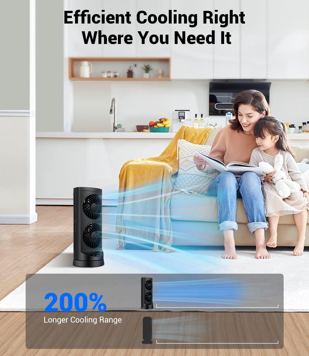Personal Tower Cooling Fans that Blow Cold Air,25dB Quiet Fan with 24ft/s | Standing Small Desk Fan with 3 Speeds & Timer, 60° & 110° Oscillating Table Fan, Electric Floor Fan for Bedroom, Home