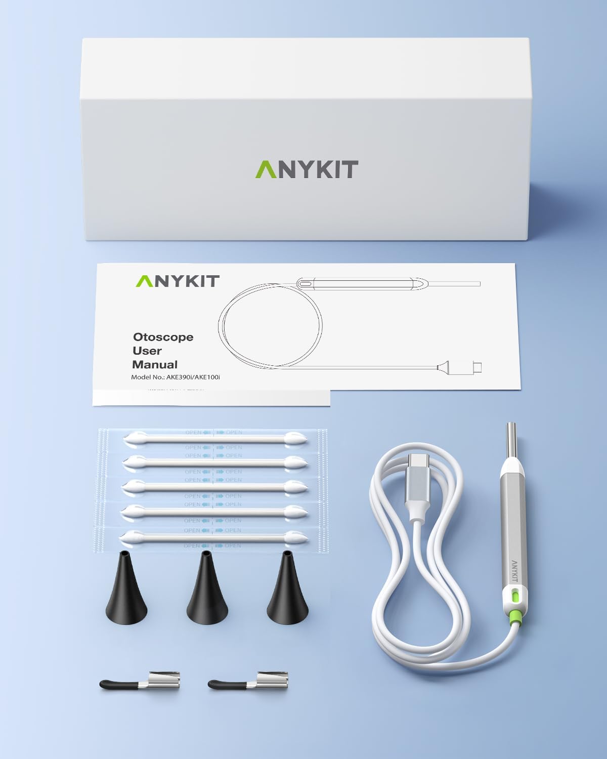 Anykit Digital Otoscope Compatible with Android Devices, Ear Camera with Ear Wax Removal Tools, Video Ear Scope Otoscope with Light, Capture Photos and Videos (Silver)