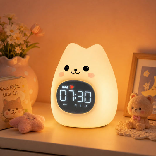 Cat Kids Alarm Clock with Night Light, OK to Wake Clock for Toddler