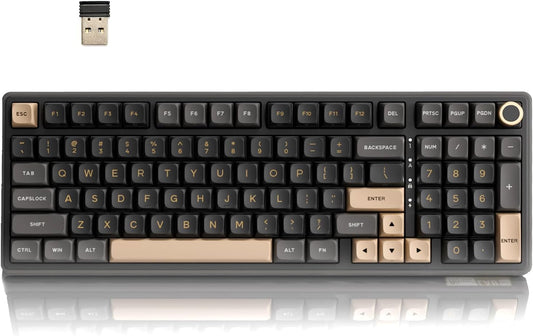 RK ROYAL KLUDGE R98 Pro Wireless Mechanical Keyboard, Creamy Bluetooth/2.4GHz/Wired RGB Gaming Keyboard with Number Pad and Knob, MDA Profile PBT Keycaps, Gasket Hot Swappable Linear Switch, Black