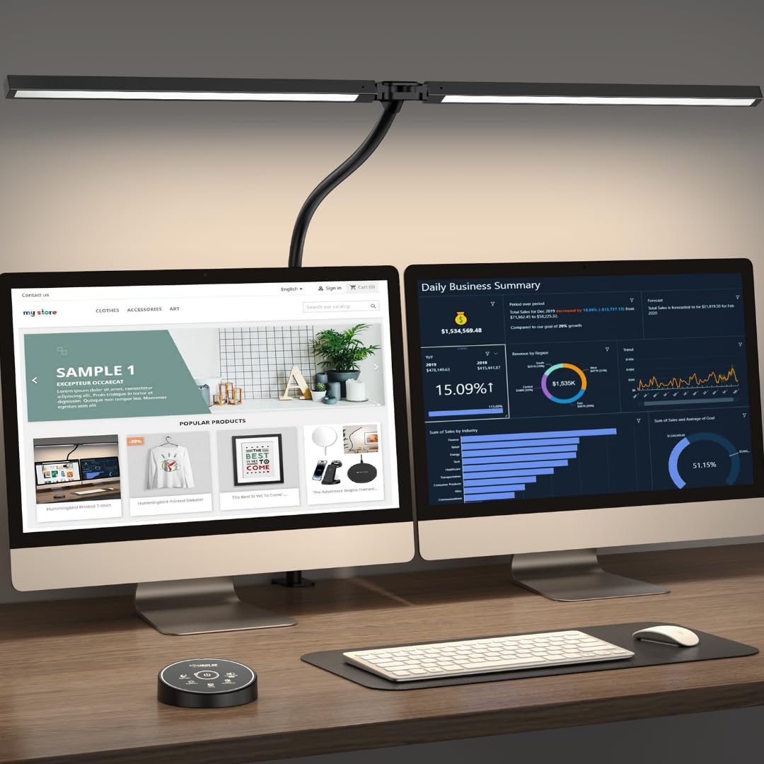 Led Desk Lamp for Office Home - Eye Caring Architect lamp with Clamp,Dual Screen Computer Monitor Work Smart Light: 24W 5 Color Flexible Adjustable Lighting Table Lamp for Study Drafting