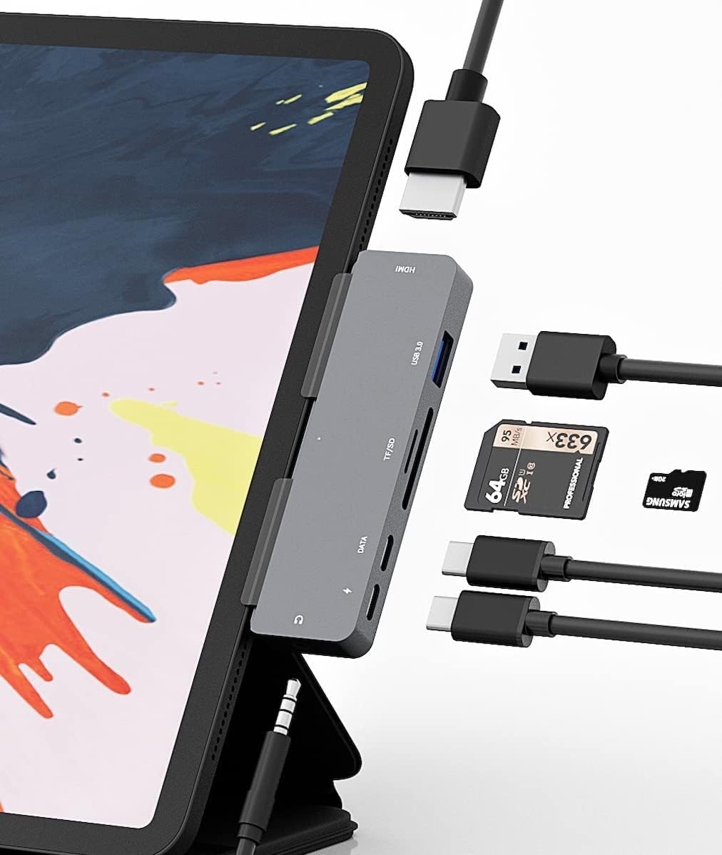 iPad Pro USB C Hub Adapter for iPad Pro 2024 M4 M2 M1,7-in-1 Hub with 4K@60Hz HDMI,3.5mm Jack,USB3.0,PD 60W,SD/TF Card Slot,iPad Air 4/5,iPad mini 6,iPad pro 13 12.9 Accessories.