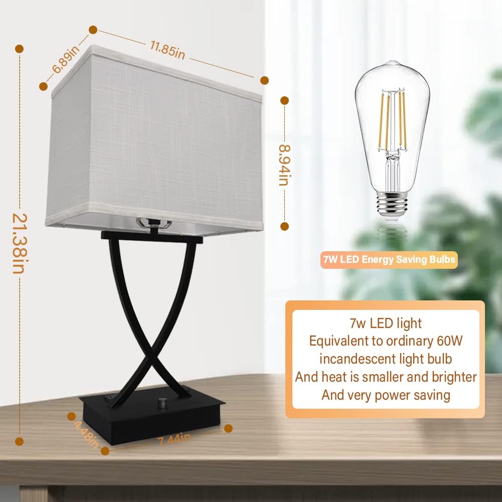 OYedis Fully Dimmable Medium Table Lamp for Bedroom with Type C/USB Charging Port and 1 AC Outlet White Shade 21.38" Bedside Nightstand Lamp for Living Room Office and Hotel Bulb Included