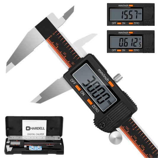 HARDELL Digital Caliper 6 Inch, Caliper Measuring Tool with Large LCD | Stainless Micrometer Calipers, Inch/mm Conversion, 4 Modes, Auto-Off and Sturdy Case. For DIY, 3D Printing and Jewelry