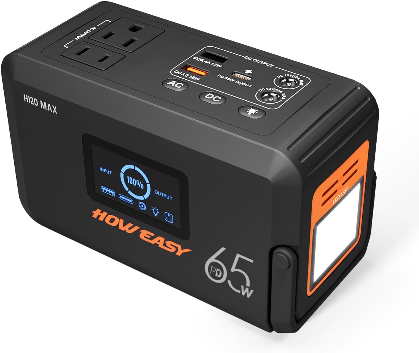 HOWEASY Portable Power Station,135W(270W Peak) Solar Generator | Power Bank with AC Outlet and 65W PD Output,98Wh Lithium Battery Backup with LED Light for Camping, Backup Outdoor Emergency