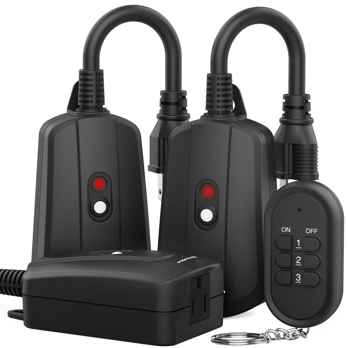 Fosmon Outdoor Indoor Remote Control Outlet with 2 Wireless Remotes, Electrical Plug in Light Switch Weatherproof, 15 A Heavy Duty 3-Prong Plugs Outlets for Outside Lighting, 100 FT Range- ETL Listed