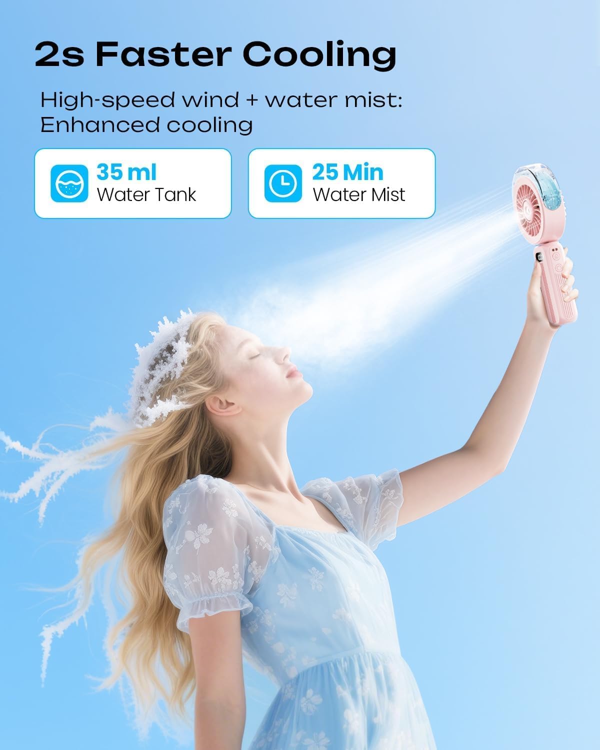 Otlonpe Handheld Misting Fan Portable, Powerful 4 High Speeds Rechargeable Small Hand Held Fan Water Mist, 4000mAh Battery Operated, Foldable, Lanyard, Personal Cooling for Travel Men Wome
