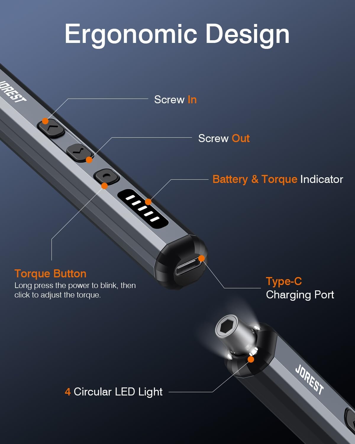 JOREST Mini Electric Screwdriver, Small Cordless Precision Screwdriver set with 38 Magnetic Bits, 5 Torque Settings, Repair Tool for iPhones, Laptop, Drone, Game Console, Camera; Gift for Father