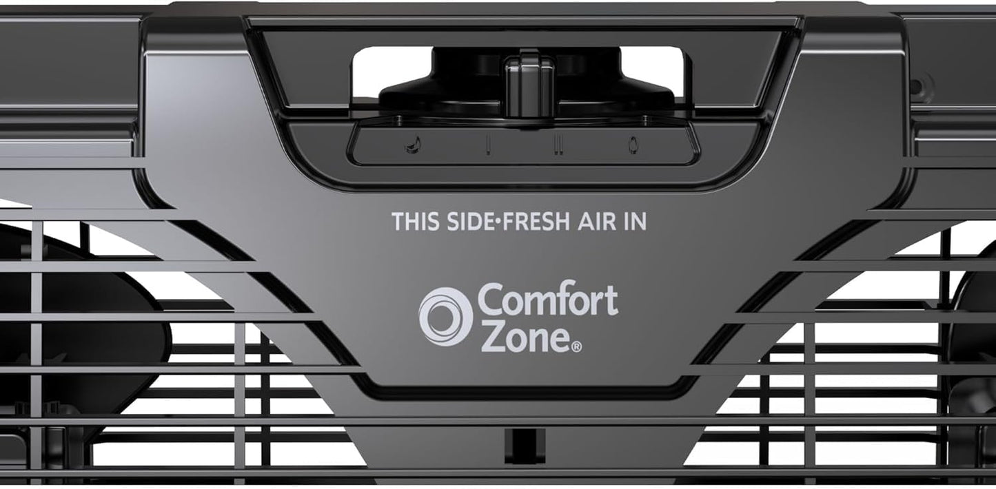 Comfort Zone Window Fan for Bedroom, 9 inch 3 Speed Dual Fans with Auto-Locking Expanders, Window Exhaust Fan, Removeable Bug Screen, Black