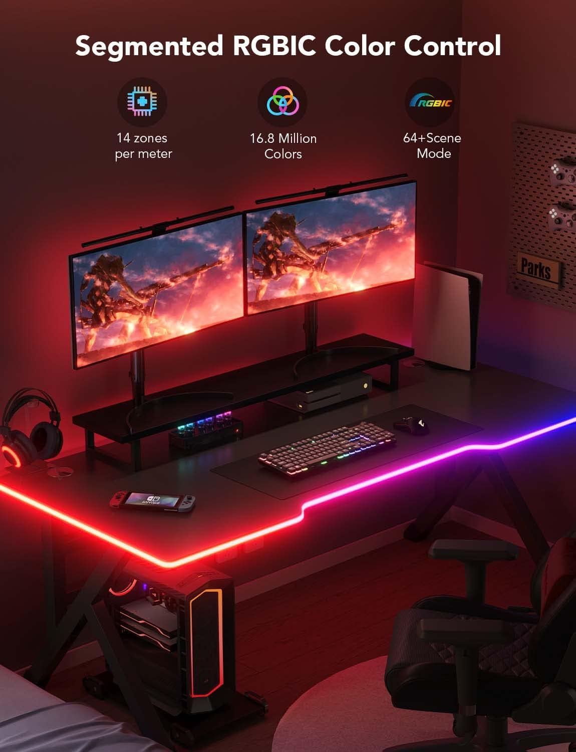 Govee RGBIC LED Neon Rope Lights, 10ft Gaming Lights for Gaming Desks
