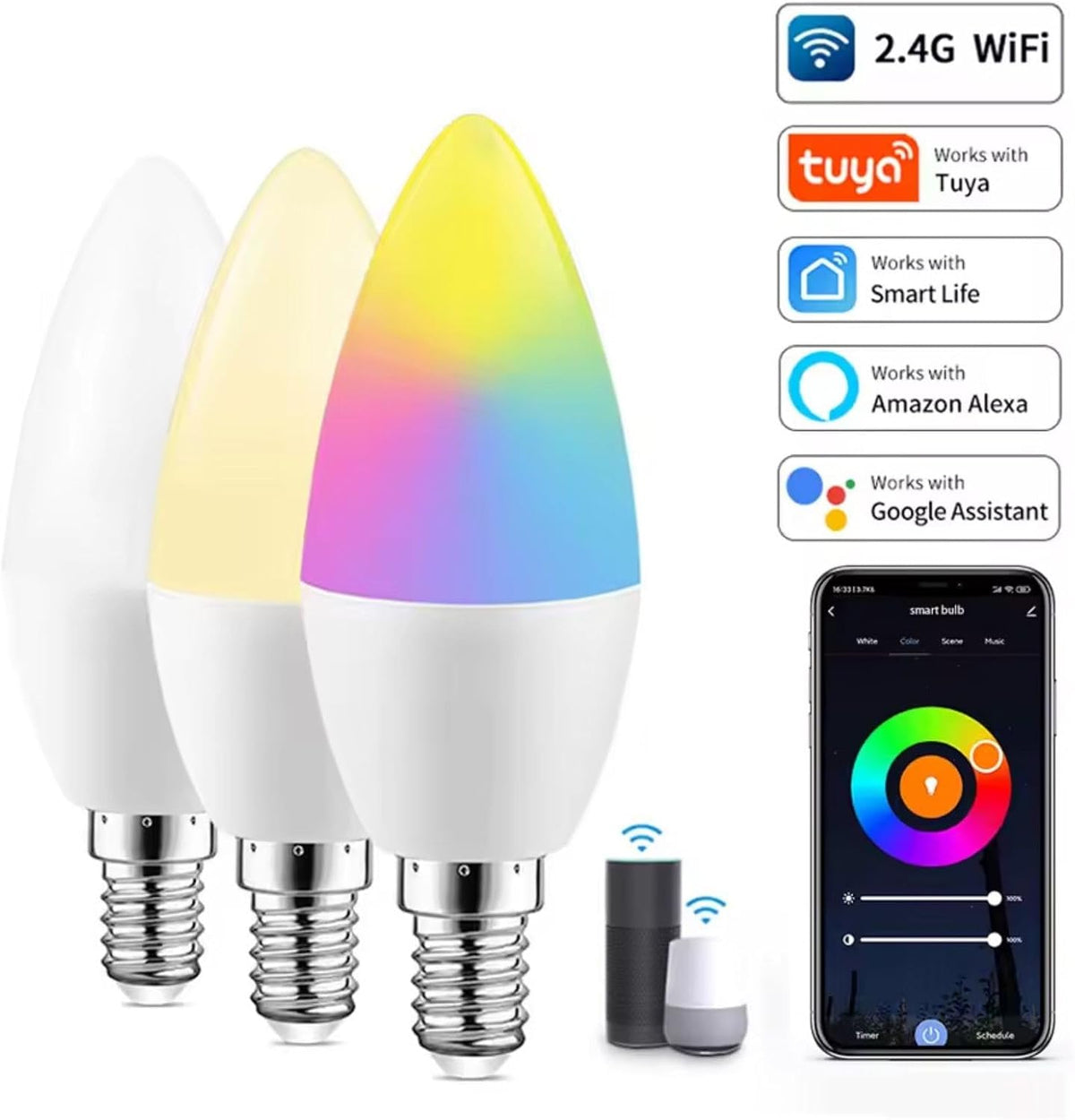 Candelabra Smart Light Bulbs 60W Equivalent, E12, 1Pack