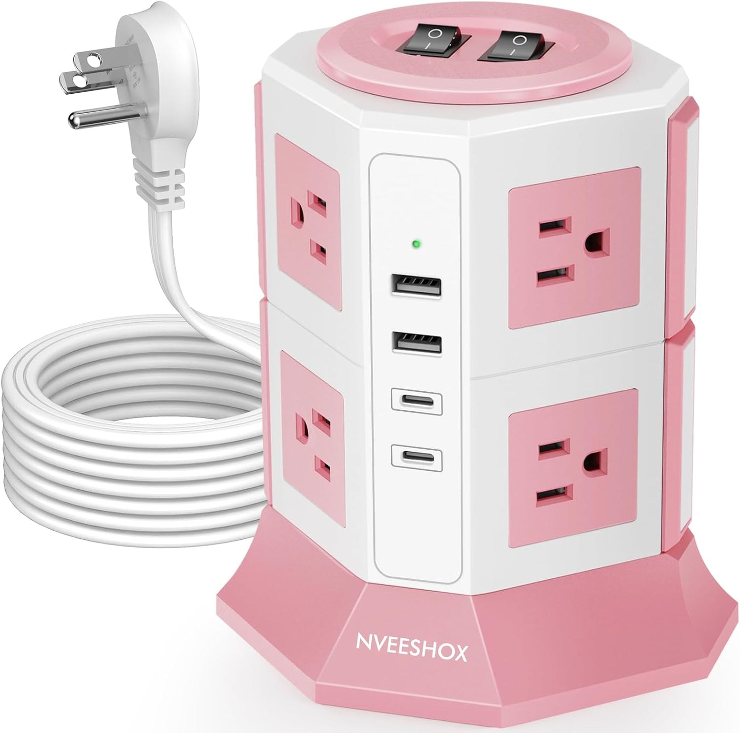 Surge Protector Power Strip Tower with 8 AC Outlets 4 USB Ports(2 Type C) | 6.5FT Thin Extension Cord with Multiple Outlets, Desktop Charging Station, Flat Plug Outlet Extender for Home Office Dorm