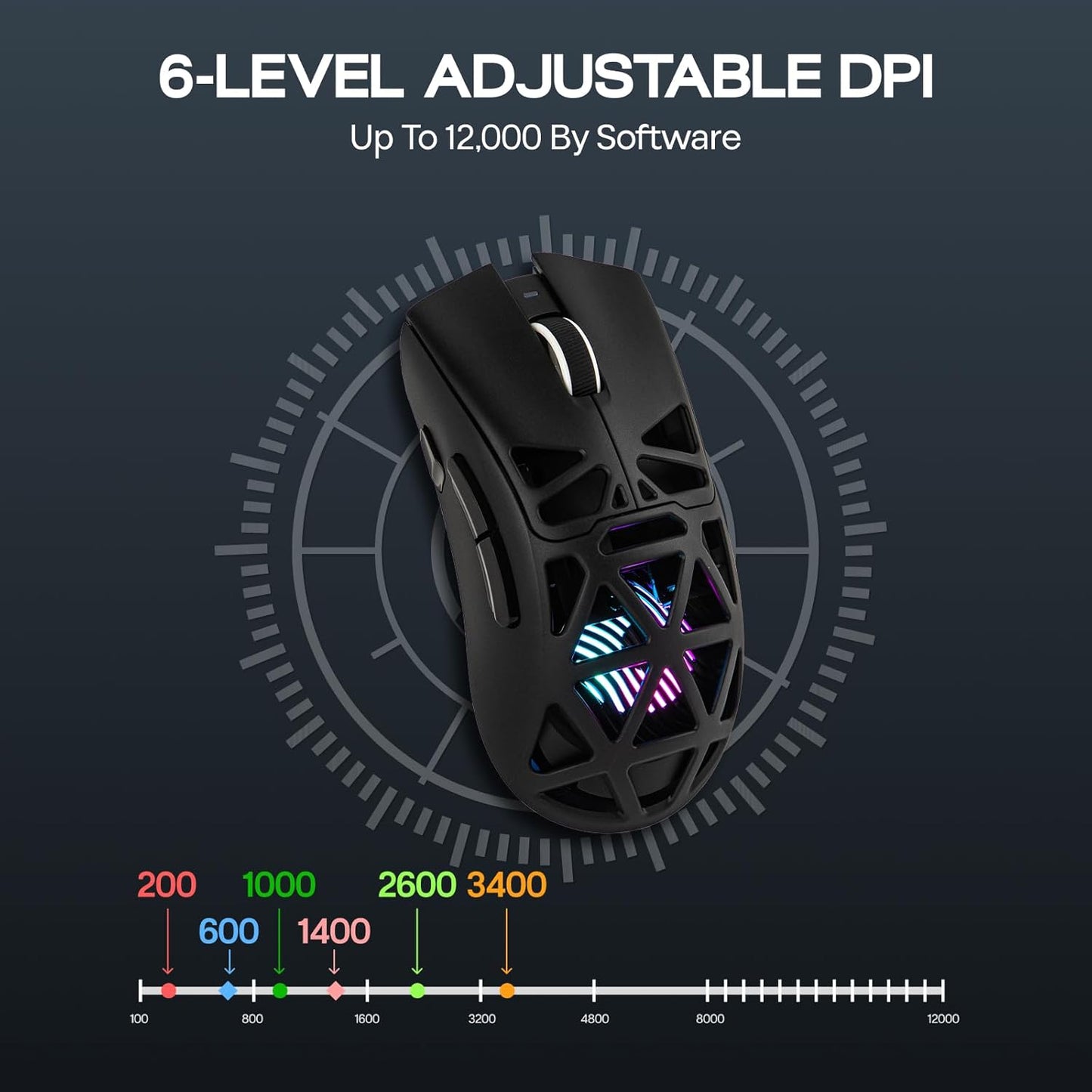 MechLands Aula SC620 Gaming Mouse, 2.4G/USB-C/BT Wireless Mouse with 400mAh Battery, Adjustable 12,000 DPI & 1000 Polling Rate, PAW3311 Sensor, RGB Lighting, Programmable Buttons, for Win/Mac (Black)