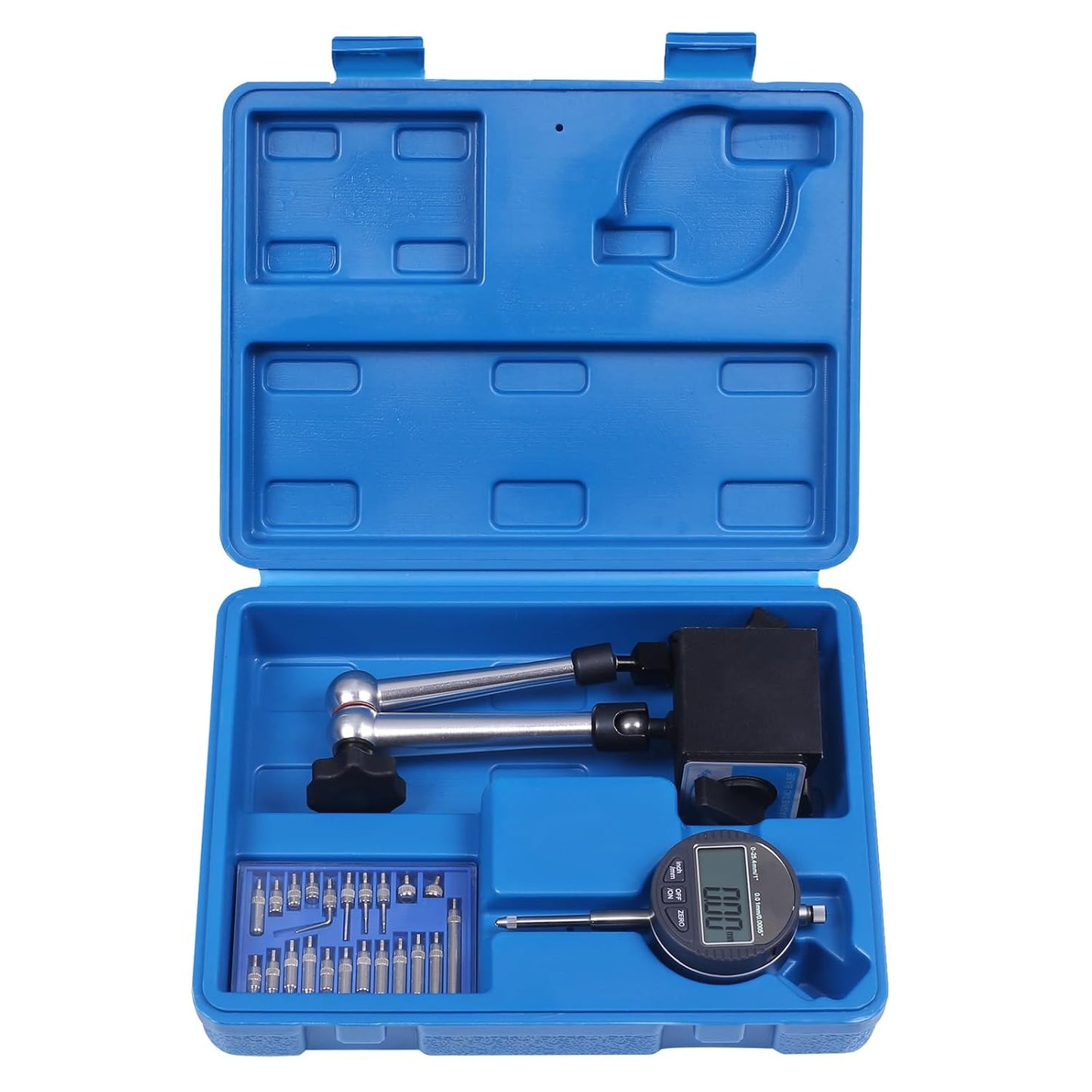 Electronic Digital Dial Indicator 0-1" / 25.4mm | with Magnetic Base Holder ,Fine Adjustable Long Arm ,Metric Conversion Professional Gauge 0.01mm/0.001"