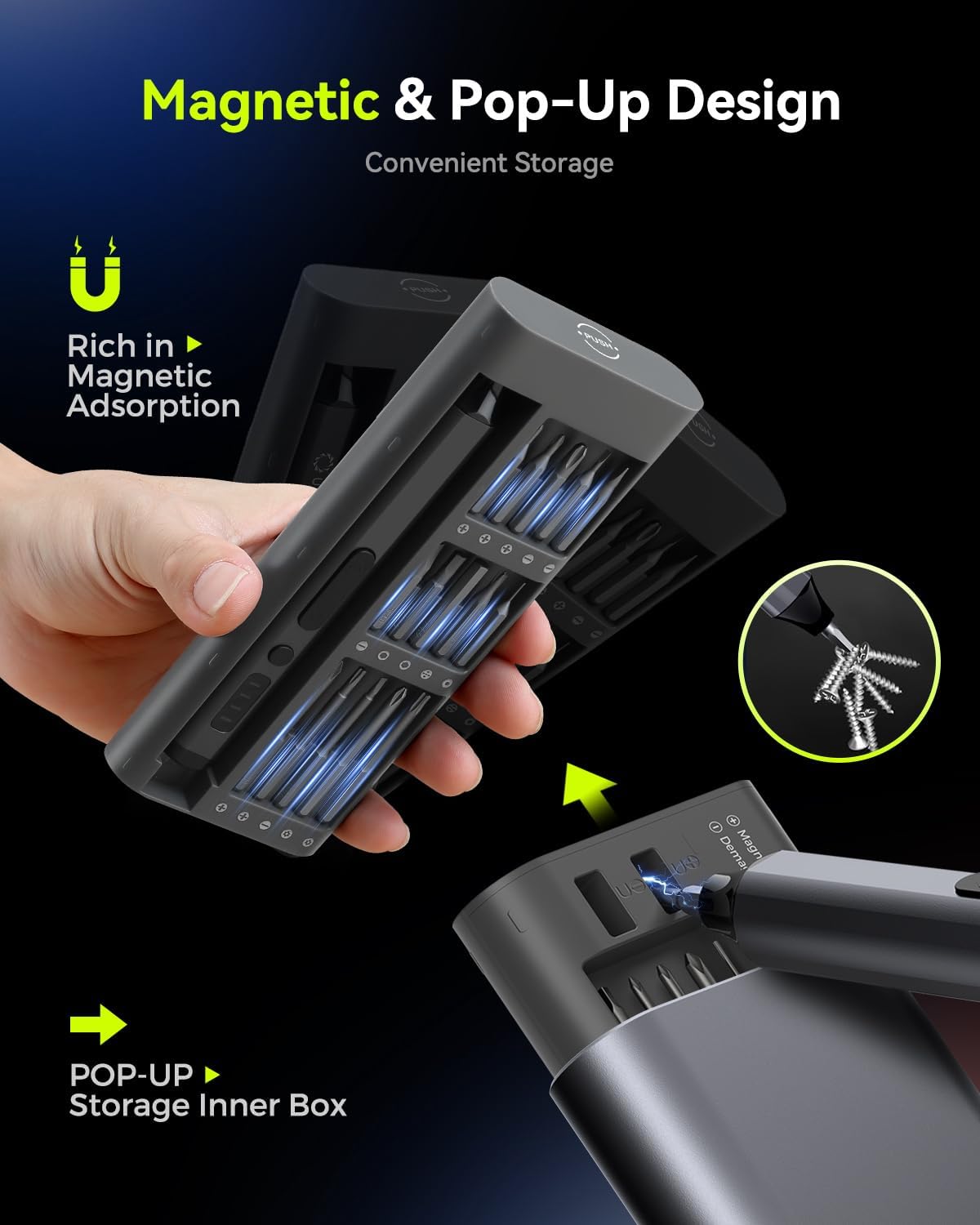 34-in-1 Precision Electric Screwdriver Set, Mini Cordless Magnetic Screwdriver with 30 S2 Steel Bits, 4 Torque Settings, USB-C Rechargeable Electronics Repair Tool Kit for iPhone Laptop PC Camera