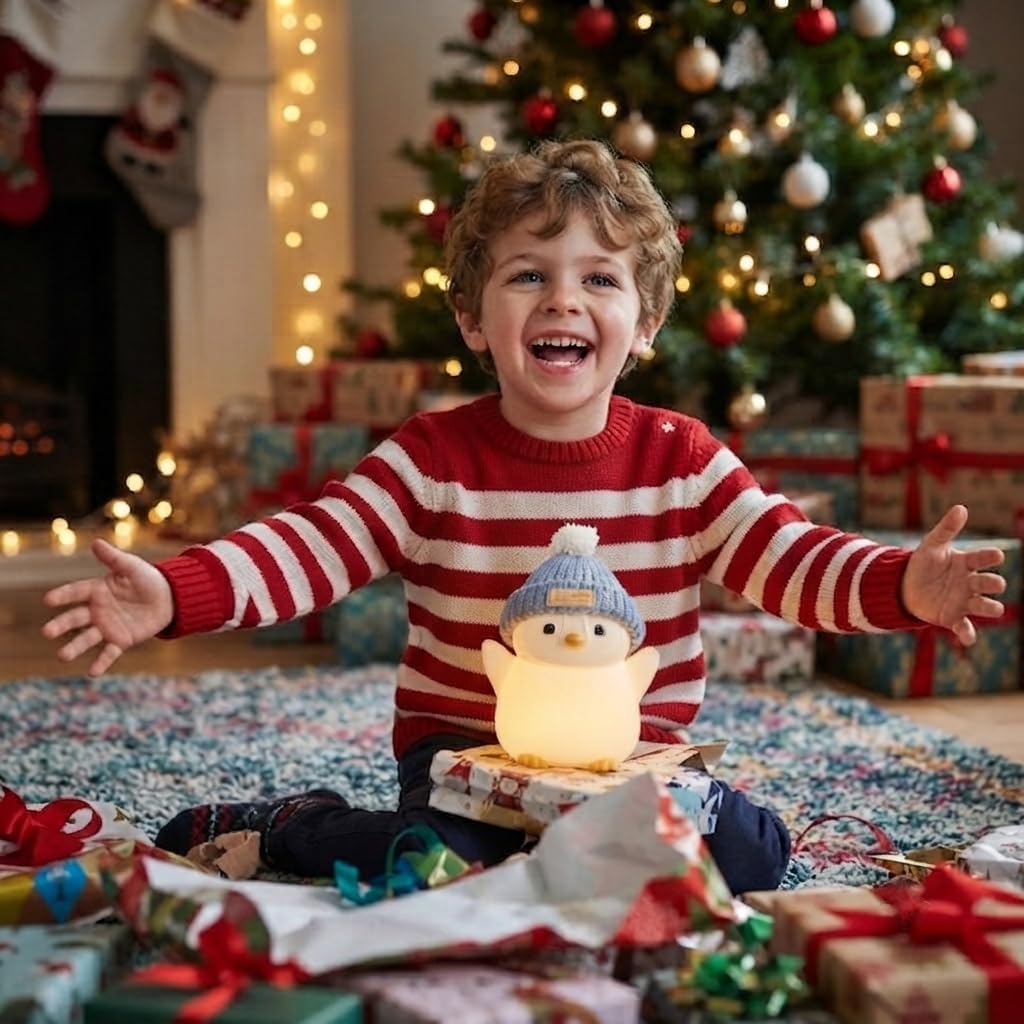 Penguin Night Light for Kids, Squishy Silicone Nursery Lamp | Touch Control, 24-Hour Battery, 20-Min Timer, 3000K Warm LED, BPA-Free Silicone, Baby Nursery Decor, Gift for Kids