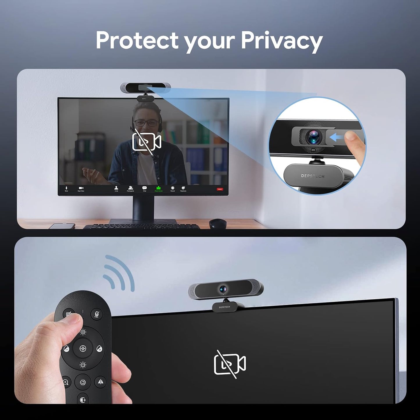 DEPSTECH 4K Webcam, Ultra HD 1/2.55'' Sony Sensor 3X Digital Zoom Autofocus | Dual Noise-Canceling Microphones, Remote Control, 80° FOV, Streaming Webcam for PC Mac Laptop Video Call Zoom Skype Teams