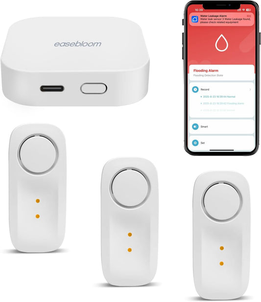Ultra-Long Range Water Leak Detectors (3-Pack), 2000ft/600m Ultra-Long Range Water Alarm & Leak Detector, 110dB Siren & Instant App Alerts, Suitable for Home, Basement, Kitchen