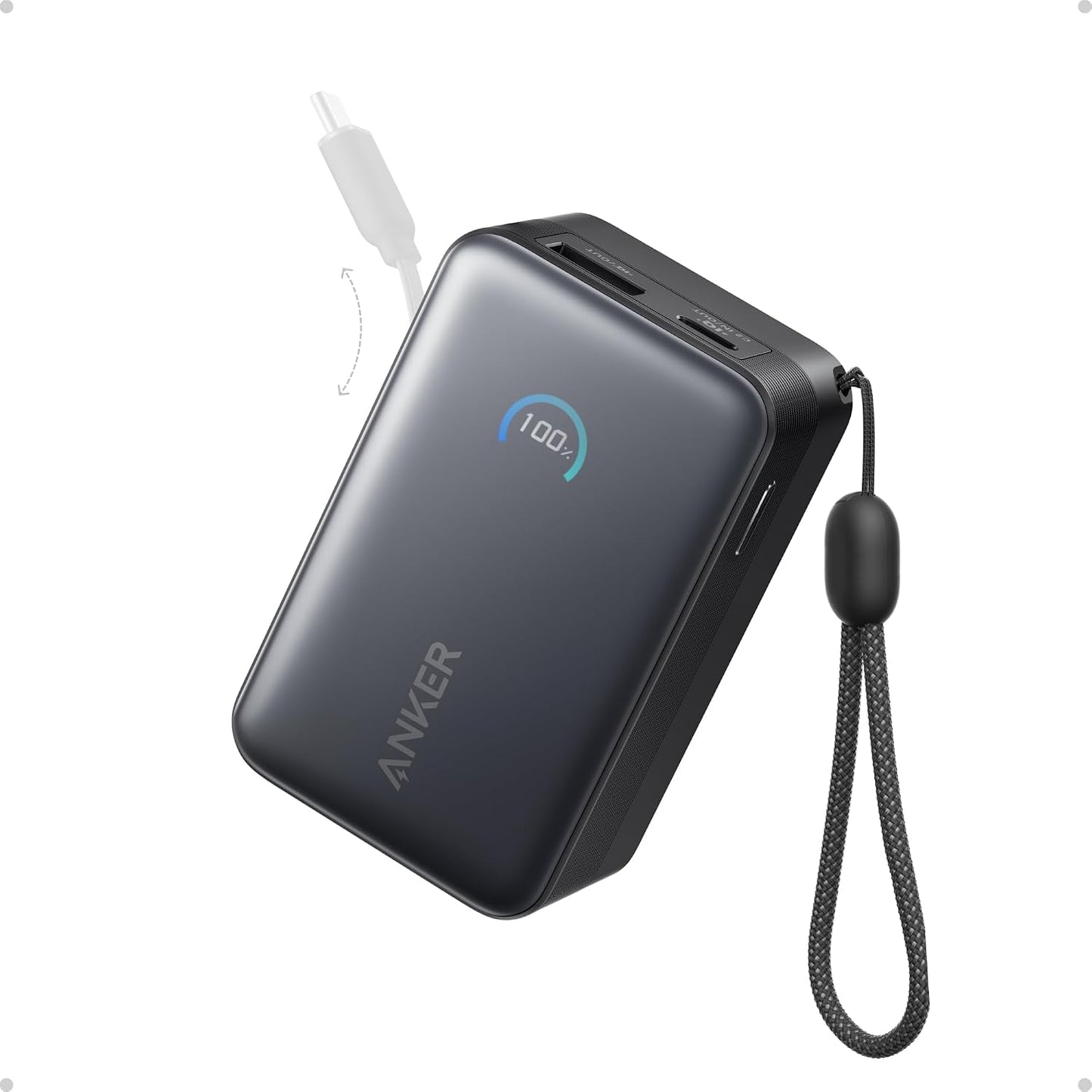 Anker Nano Power Bank, 45W 10,000mAh Portable Charger, iPhone Battery Pack | Built-In Retractable USB-C Cable, for iPhone 17 / 16 Series, iPad, Galaxy, Pixel, and More, Compact Travel Design